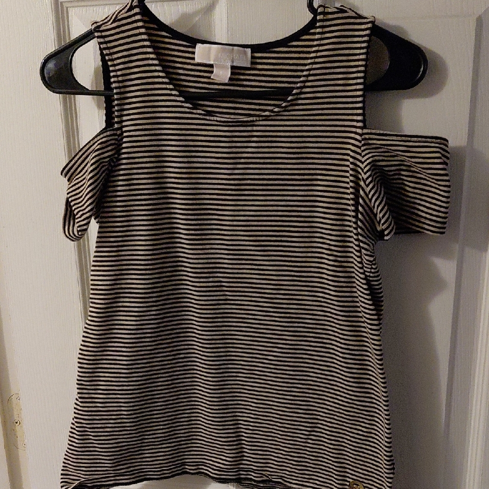 Michael Kors Striped Cold Shoulder Top